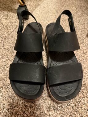 CROCS Women's Black Double-Strap Platform Slingback Sandals